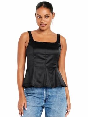 Old Navy Black Satin Square-Neck Peplum Top